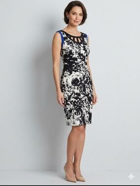 Cleo Black & White Sleeveless Sheath Midi Cocktail Dress - Sz 4 great condition